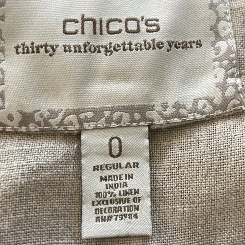 Chico’s 100% Linen 3/4 Sleeve Long Light Jacket with Beautiful Details - Picture 5 of 5